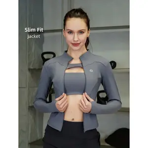 Slim Fit Full Zip Yoga Wear 80% Nylon 20% Spandex Knit Fabric-Higher Stretch Zipper Long Sleeve Jacket Solid Color Gym Running Exercise Clothing For All Seasons trampoline  park  esli  outfit adanola  yoga  pants Women's Quick-Dry High Waist Shorts Cool D