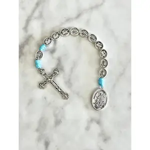 Guardian Angel St. Michael One Decade Small Medal Rosary with Light Blue Cord