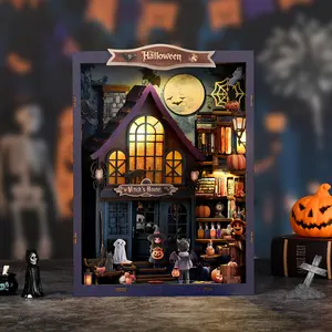 DIY Book Nook Kit, Miniature House Model Set, 3D Wooden Puzzle, Desk Decoration, Birthday Gift, Christmas Present, Home Decor, Halloween
