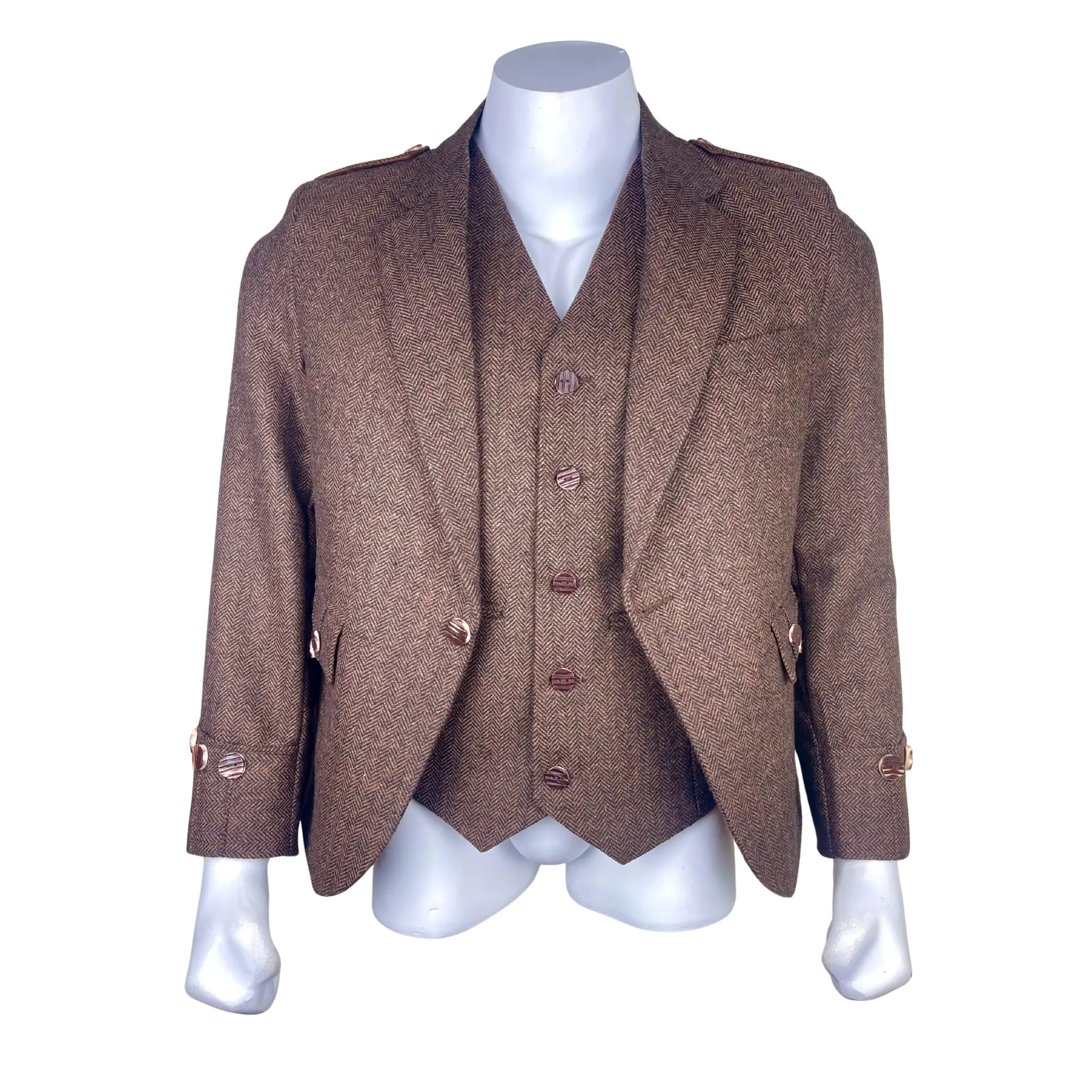 Handcrafted Scottish Tweed Argyle Jacket & Vest with Collared Neck Authentic Heritage Design for Weddings & Formal Events Long Sleeve 5-Button Vest