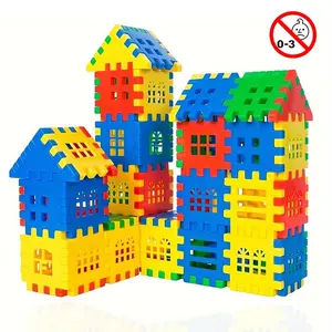100pcs House Building Blocks Set, Interlocking Plastic Toys, Square and Triangle Pieces, Creative Construction, Educational Play, Interlocking Design, Ages 3+