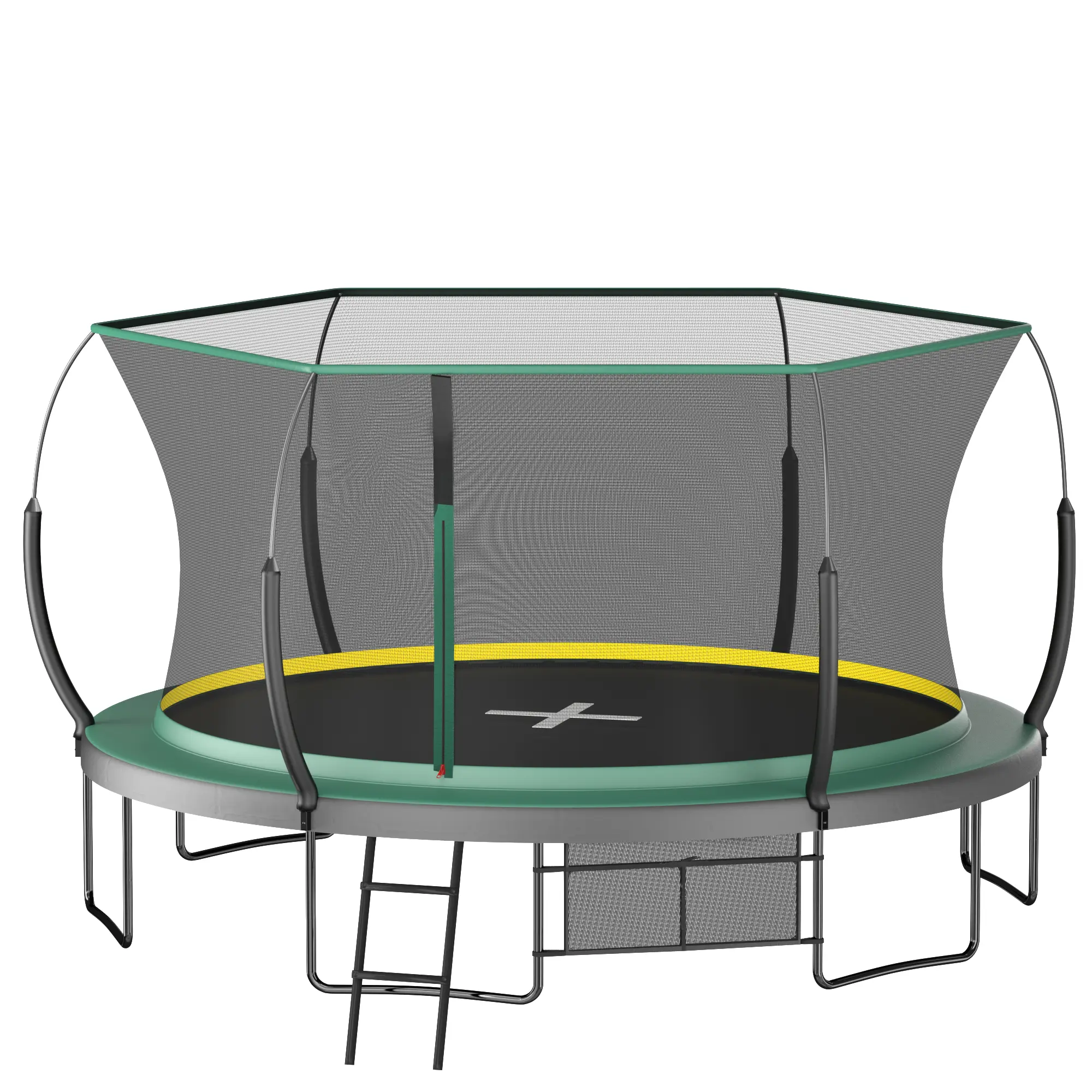 Green 14FT Gapless Spring-Free Trampoline YC, Heavy Duty Bungee Elastic Trampoline with 6 W Legs, Complete Sealed Safety Net & Weatherproof Galvanized Frame for Children Outdoor Play(6FT,8FT,10FT,12FT,14FT)