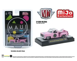M2 Machines 1:64 1979 Chevrolet Silverado Stepside with Surfboard Maui & Son – Pink – MiJo Exclusives Limited Edition