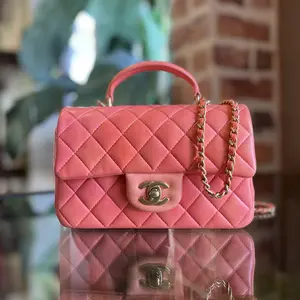 Pre-owned CHANEL leather Crossbody Bags Rectangular Mini Flap Pink Orange Lambskin Top Handle