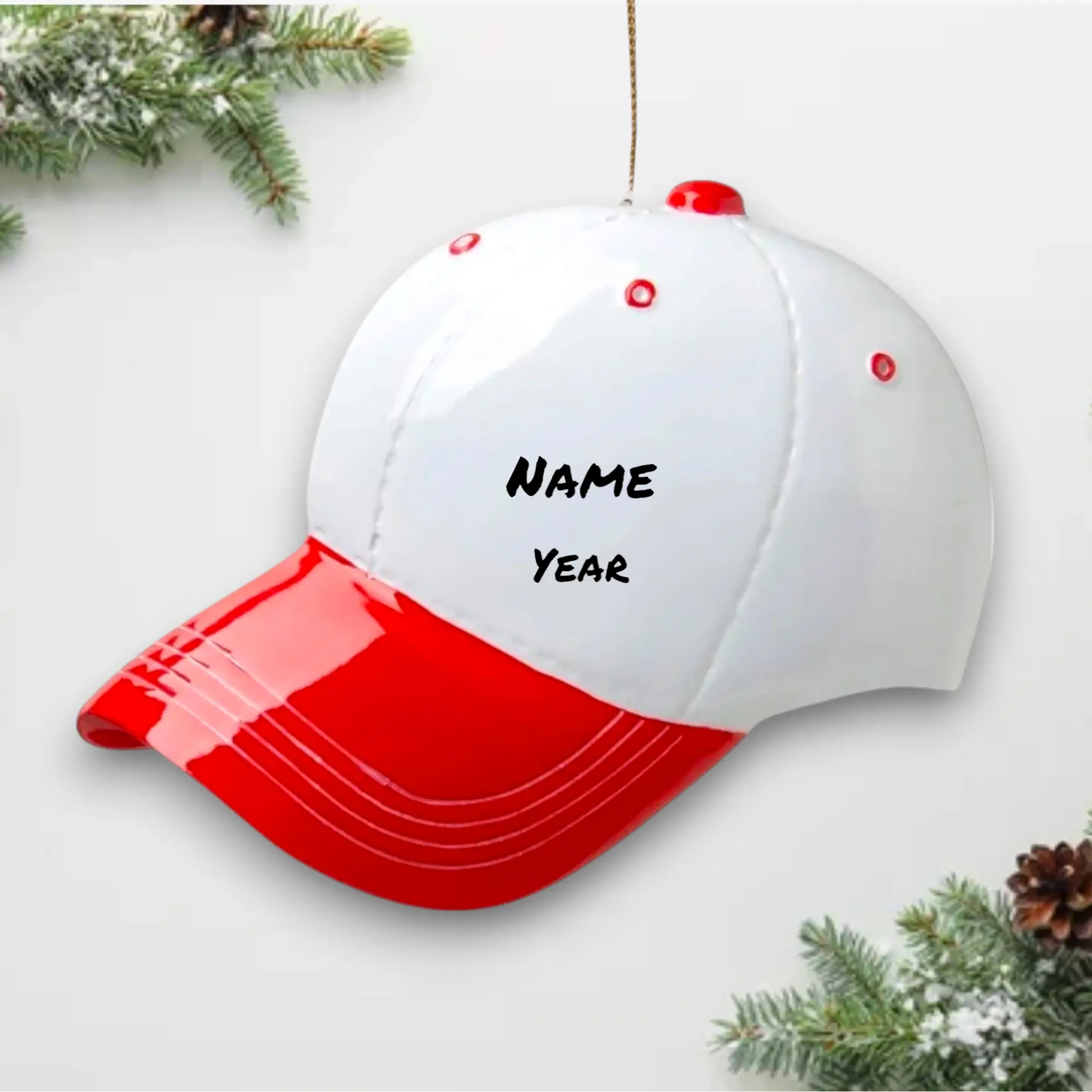 Personalized Baseball Hat Ornament – Custom Red Cap with Name & Year – Sports Christmas Gift for Players & Fans Noel Box