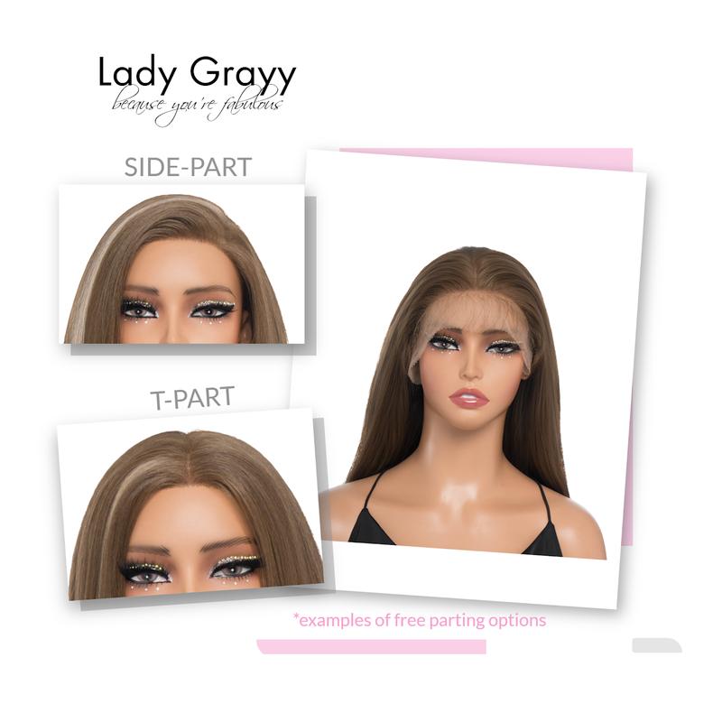 29-Inch Olive Brown (Ash Blonde Streak Highlights) Barely Wavy Futura Futura Synthetic Wig | 【Free-part Lace】【Heat Resistant】【Cap Included】 | FSGA