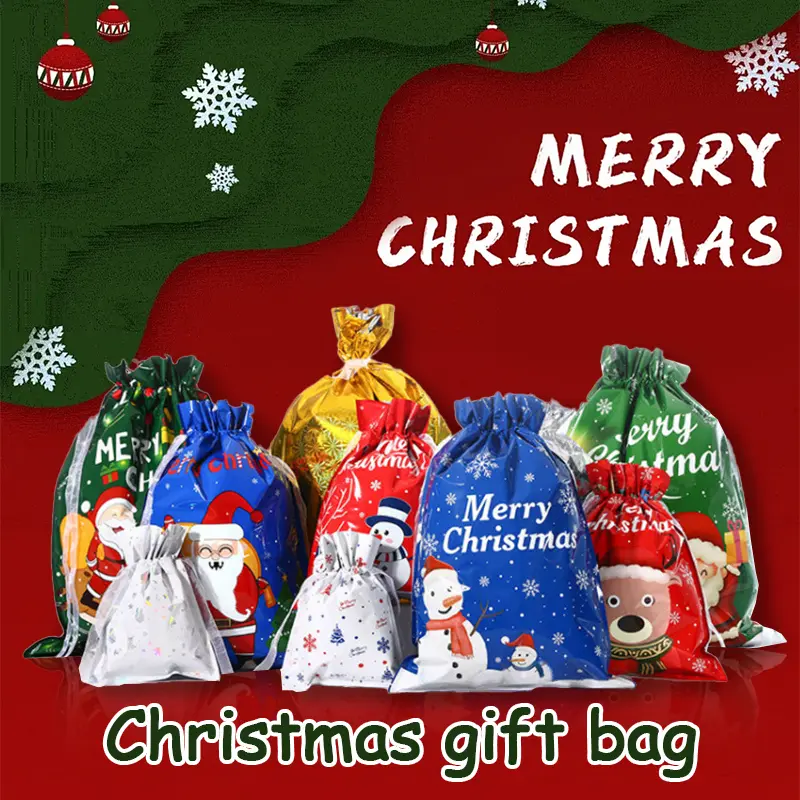 60PCS Christmas Drawstring Glitter Gift Bags (30 Colorful Bags + 30 Tags) - Assorted Sizes from Small to Jumbo, with Colorful Designs & Tags, Ideal for Holiday Wrapping & Decorations Party Favors, Say Goodbye to Single-Style Gift Bags