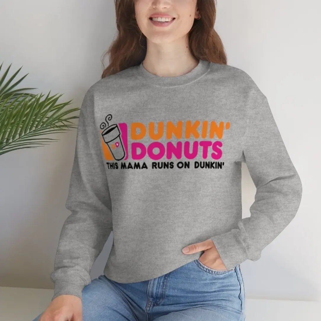 This Mama Runs on Dunkin' - Crewneck Sweatshirt, Dunkin Donuts, Funny Shirt, Coffee Lover, Gift for Coffee Enthusiast, Mommy Needs Caffeine