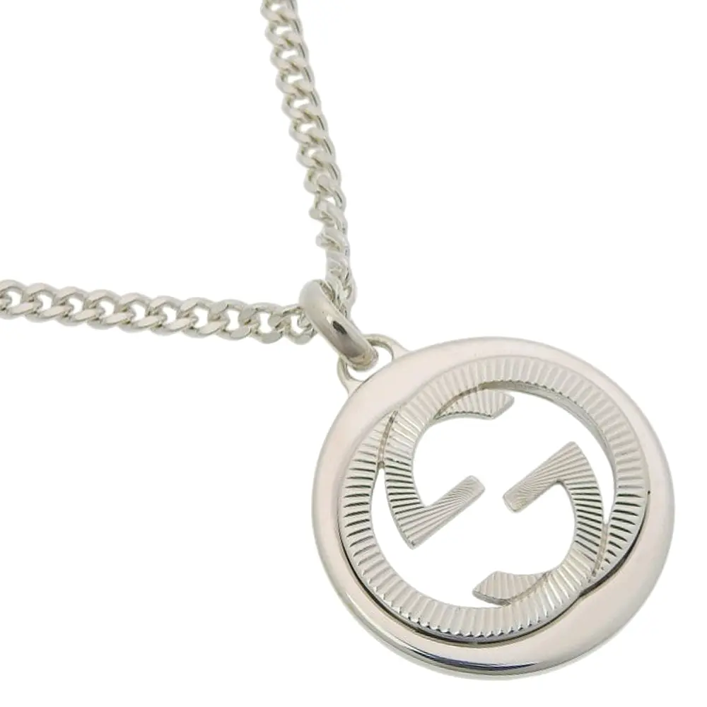 Pre-owned GUCCI Sterling Silver 925 (Ag925) Small Leather Goods Interlocking Silver Necklace