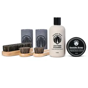Rhino Wax - Saddle Cleaning Kit (Saddle Soap for Leather Cleaning + Leather Cleaner + Brushes + Cloths) - Saddle Cleaning and Routine Tack Maintenance