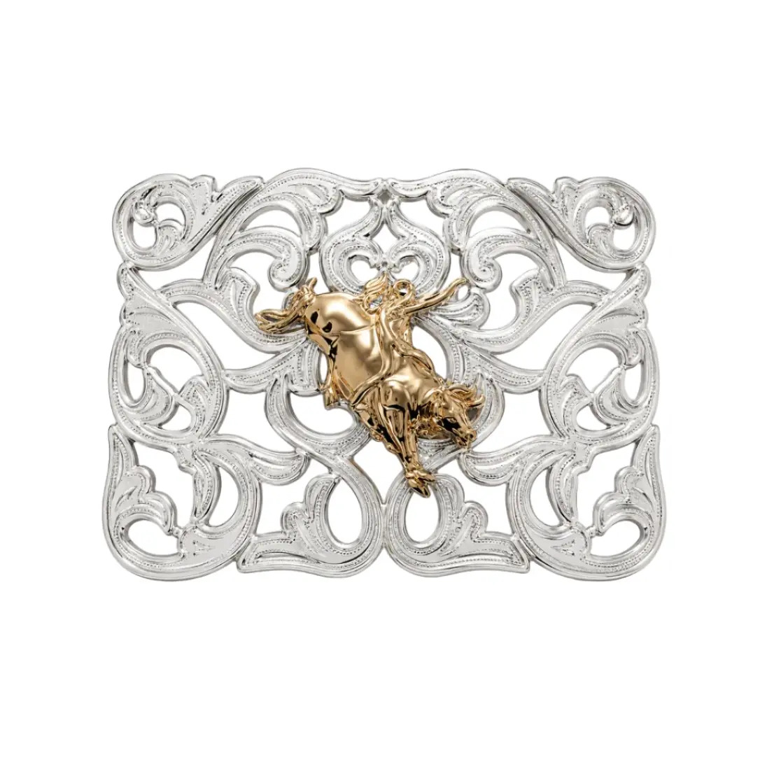 Gold Bucking Horse Open Cut Western Belt Buckle – Silver Filigree Cowboy Buckle
