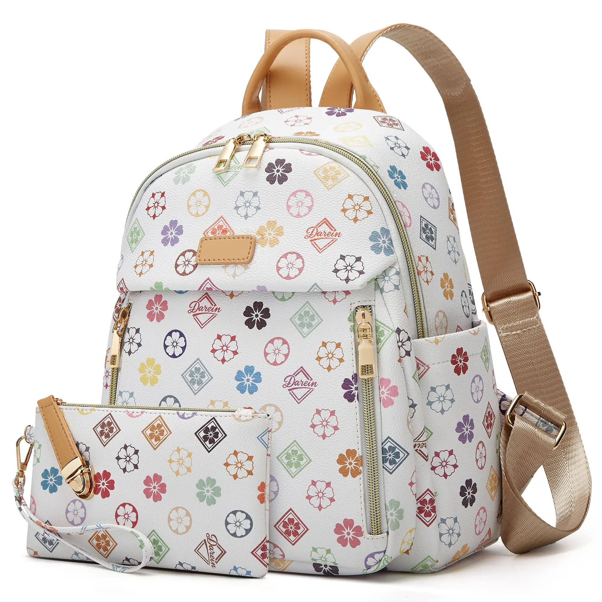 MAKES Mini Backpack for Women, Casual PU Leather 2-Piece Daypack, Waterproof Travel Bag for Campus Life, Work & Holiday, Wallets For Women, Backpacks For Women