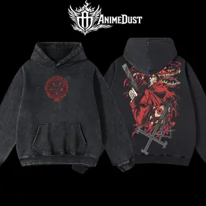 Alucard Hellsing Acid Wash Shirt, Oversized Washed Cotton Anime Tee With Red Vampire Gunslinger Back Graphic, Manga Streetwear Gift For Fans
