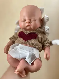 10-inch full silicone mini reborn boy doll, eyes closed sleeping doll, high quality hand-painted, with clothes, collection, festival, birthday, Halloween, perfect Christmas gift for children over 3 years old