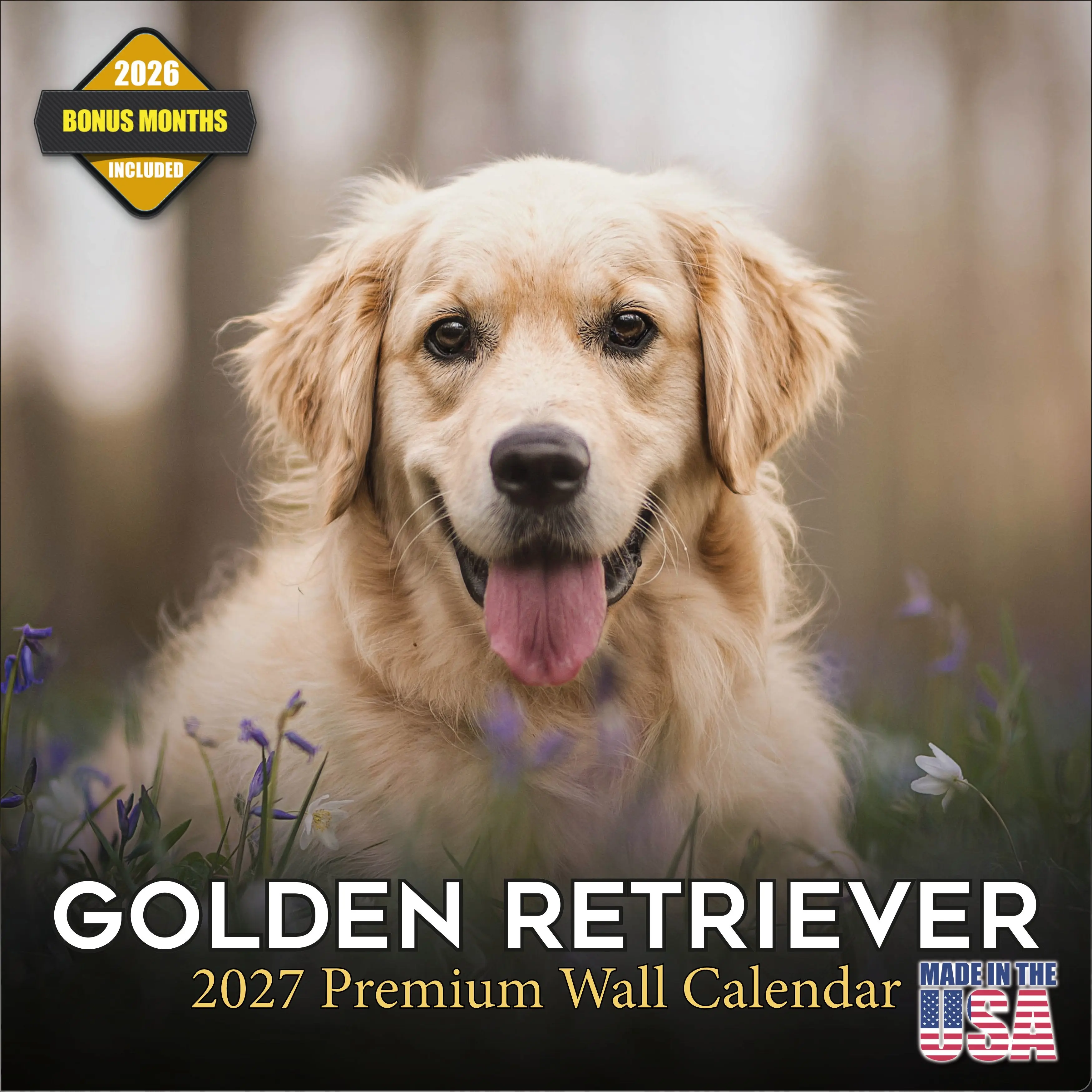 Golden Retriever Wall Calendar 2027 - 12" x 12" Monthly Friendly & Devoted Golden Lab Sporting Breed Calendar