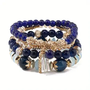 Boho Vintage Four Suits Cascading Wear Elastic Bracelet, Bohemia Wind Beaded, Many Nationalities, Synthetic Acrylic, for Daily Occasion, Gift-giving