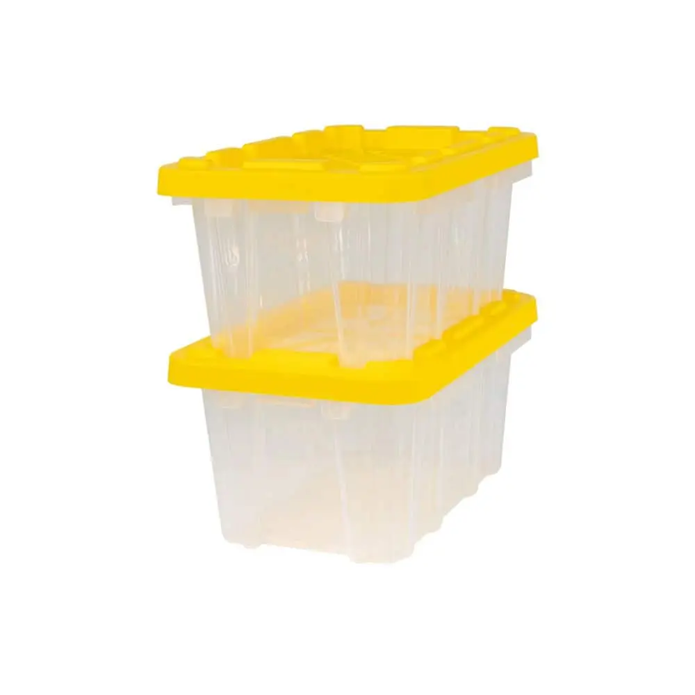 6.5-Qt Traditional Lidded Plastic Rectangular Storage Boxes & Bins, Tough All-Purpose Nestable Stack Organizer Tote Boxes (2-Pack, Yellow Lids)