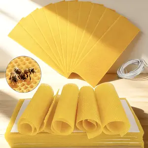 20 Pcs Natural Beeswax Sheets, 20x10cm Honeycomb Beeswax Foundation Sheets with 400cm Cotton Wick, for DIY Candle Making, Beeswax Crafts, Candle Making Kit Supplies & Home Decor Projects
