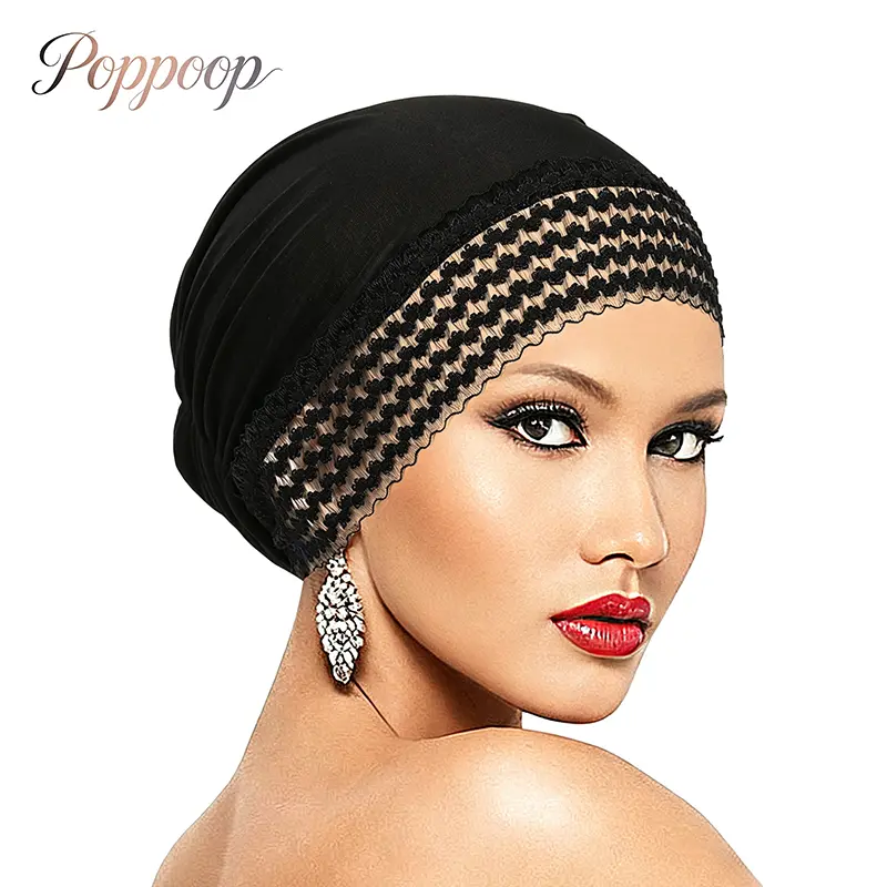 Female Polyester Universal Lace Edge Hijab Undercap - Non-Slip Inner Scarf, Mesh Breathable Stretch Turban, 1-Size Hair Loss Chemo Cap, Modest Muslim Outdoor Sun Headwrap