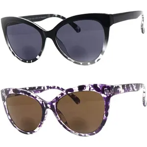 2 Pairs Nearly invisible Line Cateye Bifocal Reading Sunglasses for Women, Vintage Designer Sun Reader Glasses