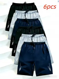 6-Pack Men'S Quick-Dry, Breathable, Stretchy Casual Shorts with  Elastic waistband and zippered pockets  Quick-Drying And Breathable Basketball Shorts for All Seasons, Suitable for Fitness, Running, And Casual Sports, Featuring a Pocket for a Mobile Phone