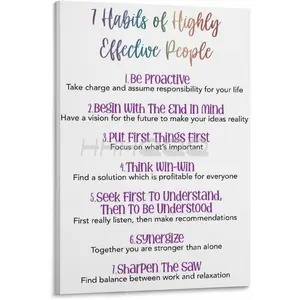 7 Habits Of Highly Effective People Book Summary Poster Success Wall Art (1) Canvas for Bedroom Living Room Decor 24x36inch(60x90cm) Frame-style