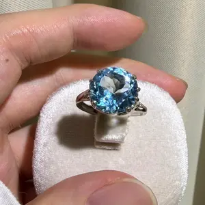 S925 sterling silver ring, Natural Topaz  gemstone, adjustable size, set size wirh a 12*12mm, high quality setting Engagement Ring, Elegant and Luxurious for Women, as Wedding&Birthday Gift, Perfect for Daily Wear Valentine's Day Gift