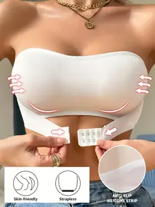 Solid Wireless Bandeau Bra, Front Buckle Strapless Seamless Smooth Bra, Women's Lingerie & Underwear, Casual Comfy Lingerie for All Seasons, Fit