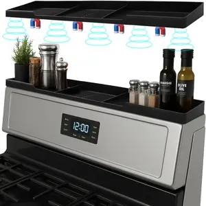 Magnetic Silicone Over the Stove Shelf for Back of Stove, Over Oven Spice Rack for Stove Top, Includes 6 Extra Plates (Black)
