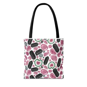Tourmaline Tote Bag, Black, Pink, and Watermelon Gemstone Carryall, Crystal Healing Shopping Purse, Reusable Bag, Market Tote, Eco-Friendly