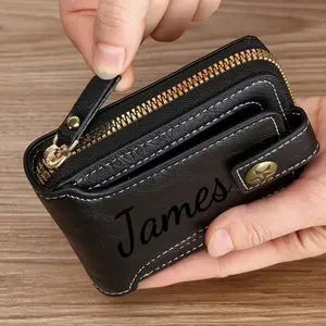 Men's Fashion Leather Wallet, Customizable Design, Zip Closure, Card Slots, Coin Pocket, Durable Accessory for Father's Day