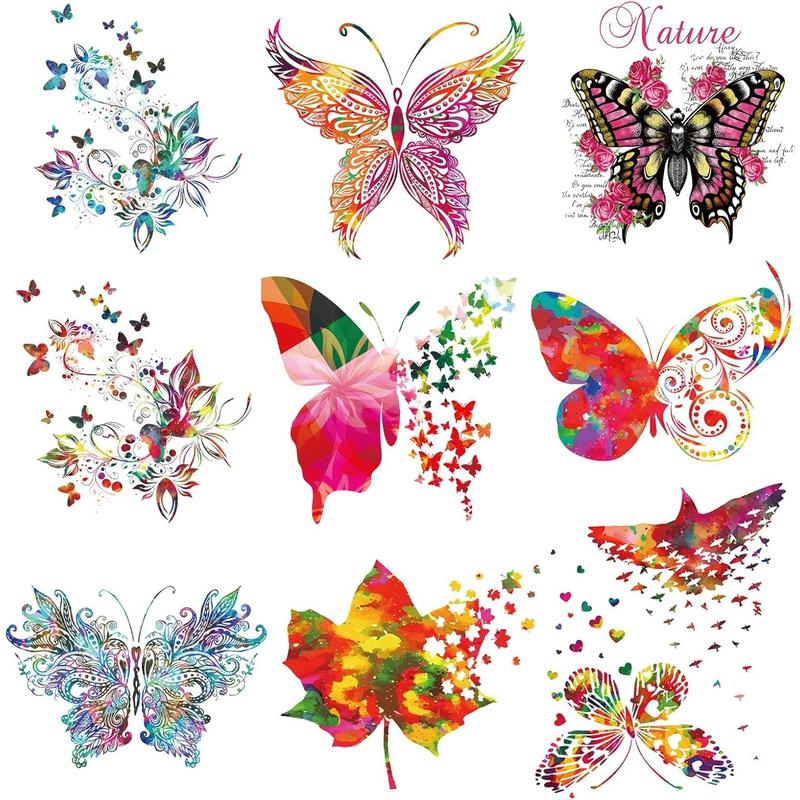 10 count Small Size Butterfly Iron On Decals Thermal Transfer Stickers for Clothing Heat Press Decoration Appliqued Sublimation Patches Iron On Transfer Designs Heat Press Vinyl for Shirts