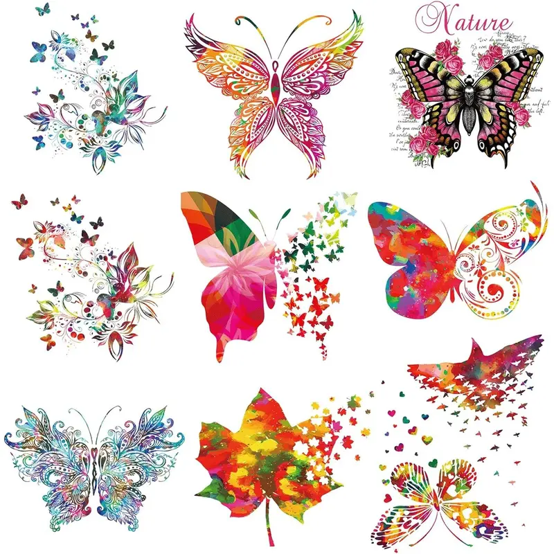 10 count Small Size Butterfly Iron On Decals Thermal Transfer Stickers for Clothing Heat Press Decoration Appliqued Sublimation Patches Iron On Transfer Designs Heat Press Vinyl for Shirts