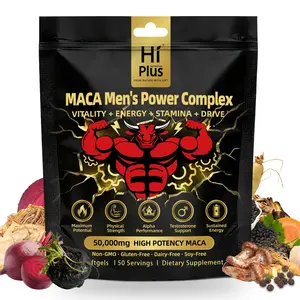 HiPlus Natural Edible Maca Root Capsules, 20000mg Herbal Dietary Supplement for Men - Fitness Support, Testosterone Boost, Muscle Recovery - Non-GMO, Gluten-Free, 150/300 Softgels Healthcare Booster