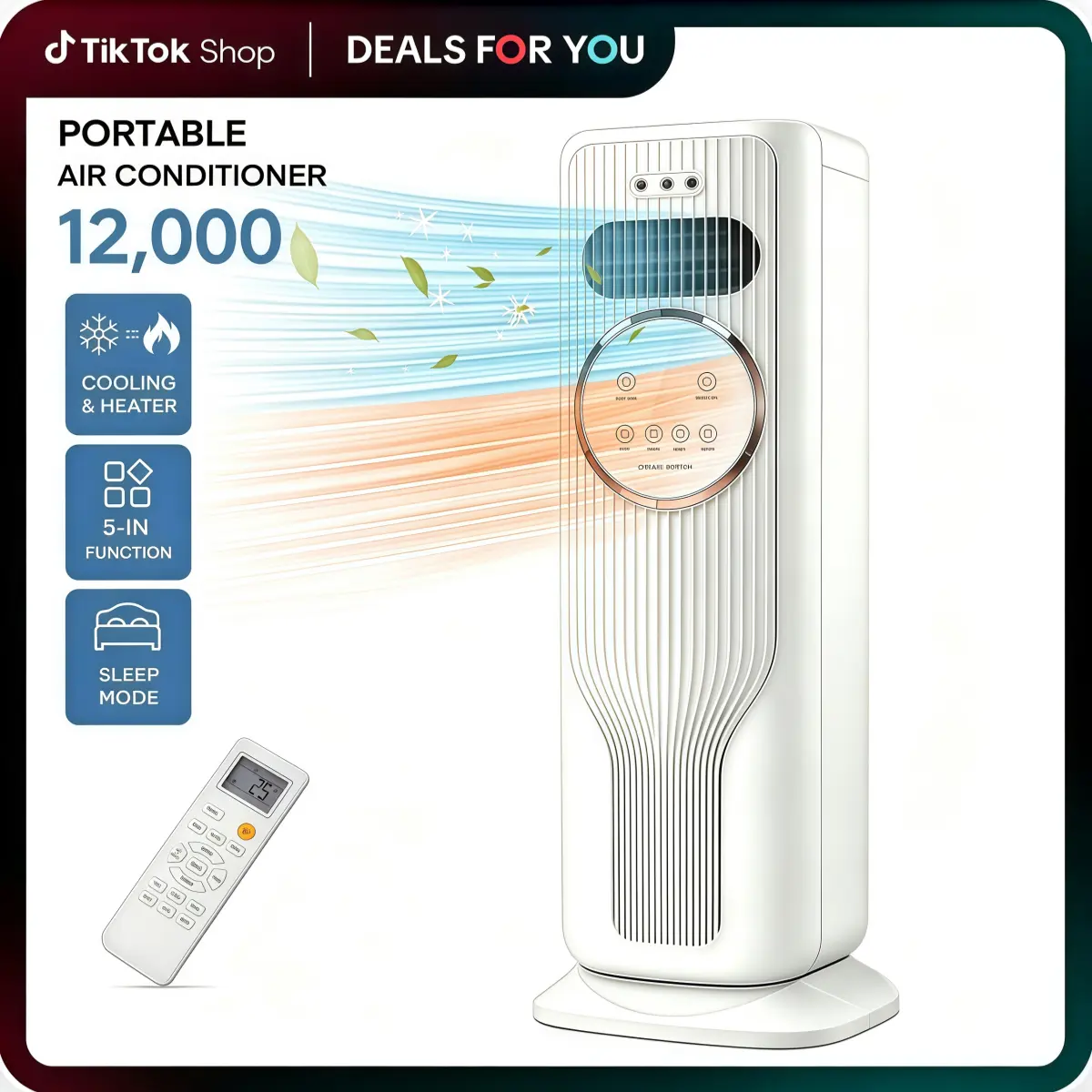 2026 New Arrival 12000BTU Portable Cooling AC, Ultra Quiet Body Creates Fast Instant Cold Air, Energy Optimized Air Cooler Fan Features Adjustable 24H Timing Settings, Suitable For Indoor Bedroom, Office, Dorm And Living Room For Whole-Day Summer Cooling