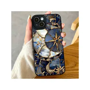 Stained Glass Printed Phone Case With Moon And Star Design For IPhone Series. Provides Double Protection And Supports Wireless Charging, Showcasing A Stylish Night Sky Print With High-Quality Design Accessories For IPhone XR, 11, 12, 13, 14, 15 And 16