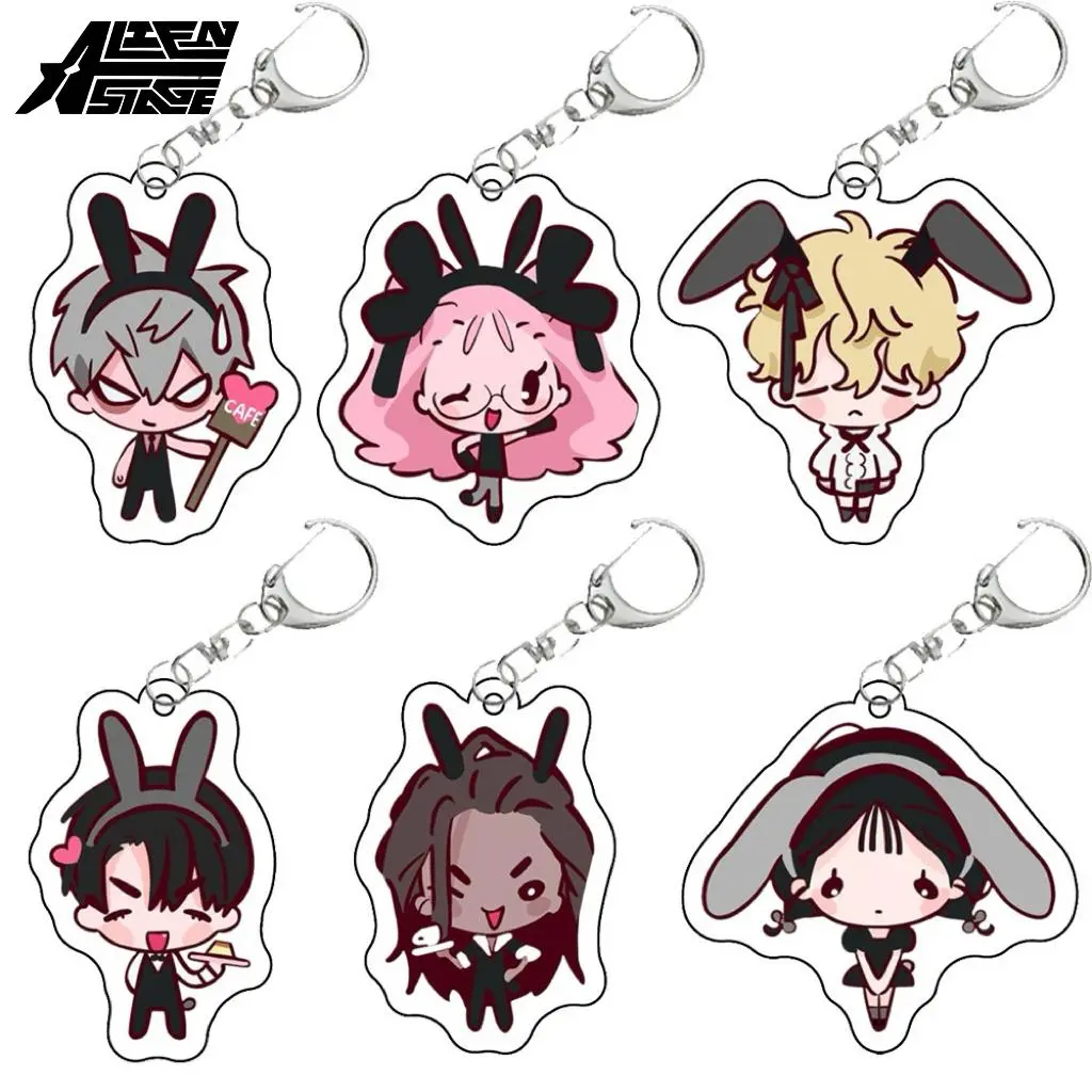 Alien Stage Stained Glass Keychain Set (6 Plastic Key Charms) – Exclusive Limited Collection from Korean Rabbit Cafe, Cute Key Pendants, Kawaii Alien Stage Merch, Exquisite Backpack Decorative Gifts
