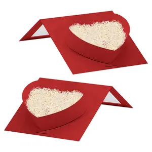2pcs 8x6x2"Cardboard Heart Shaped Mache Flowers Packaging Strawberries Sweets Gift Box with Clear Lid Set (Red, Heart Shaped) Heart Shape Design