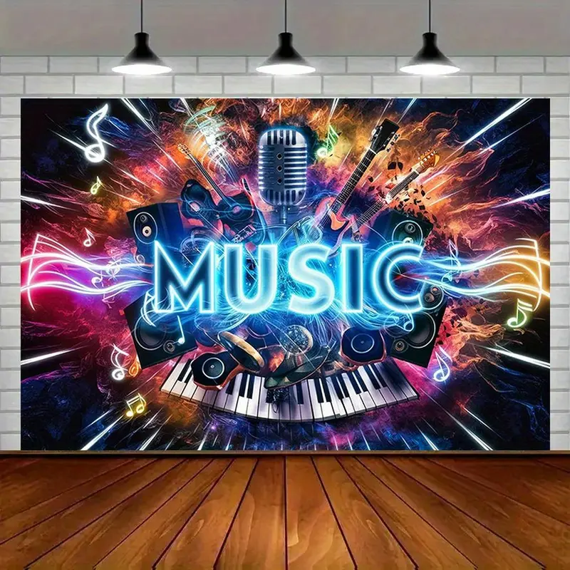 1pc Modern Farmhouse Amber Glow Printed Polyester Music Banner - 1-Piece Party Decoration Supplies, Indoor/Outdoor Wall Hanging Backdrop, Birthday Photo Prop Room Decor