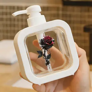 Artistic Black and Red Rose Pump Dispenser - Refillable Liquid Soap Container for Bathroom and Kitchen - Stylish Plastic Lotion Pump with Edgy Tattoo-Inspired Design for Home Decor
