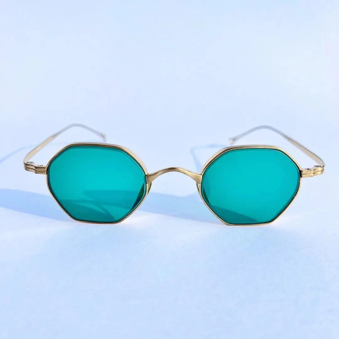 Emerald Crystal Lenses - Gold Hexagon Frames