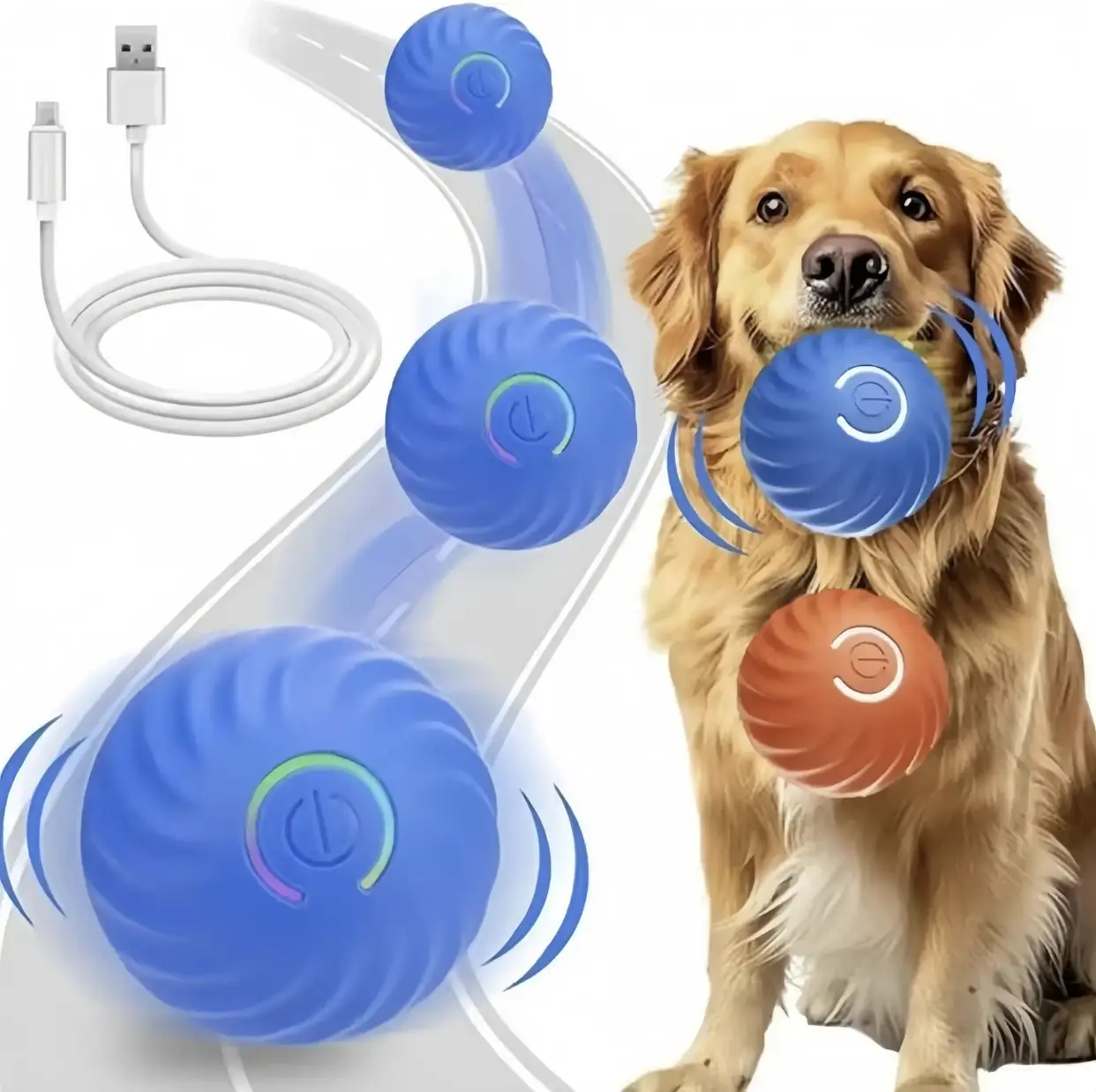 Four angels-Interactive Dog Dog Balls, 2.7inMoving Dog Ball, Durable Motion Activated Automatic Rolling Ball , USB Rechargeable outdoor pet toy USB R