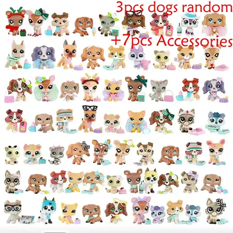 Mini Pet Dolls Set with 3 pcs Random Pets and 7 pcs Accessories, miniature cat and dog figures Animal Figurines, Little Animals Figures, Figurines For Collectors, Setlittlepeta Best Birthday Halloween Christmas Gift for lps Fan Figurine Dolls Collectibles