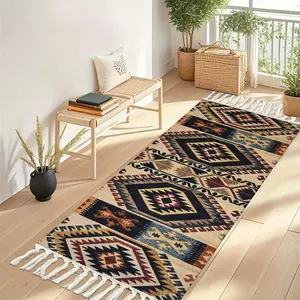 Geometric Pattern Rug, Vintage Style Floor Mat, Non-slip Durable Carpet, Decorative Area Rug for Home Living Room Bedroom, Boho Area Rugs