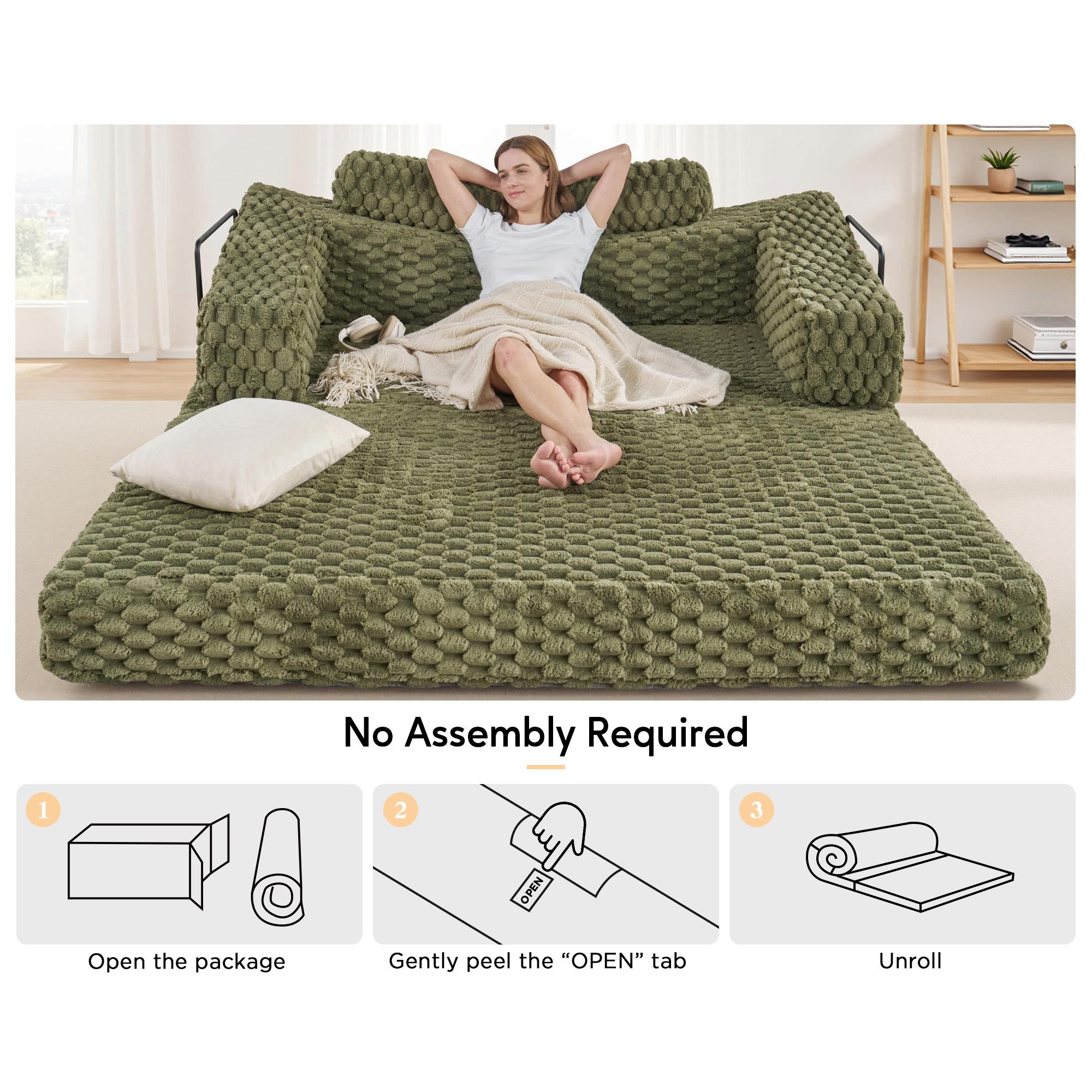 【Ships in 2 Boxes】 AMERLIFE Foldable Sofa Bed, Convertible Floor Sofa with Plush Faux Fur, No Assembly Mattress Couch for Living Room, Apartment, Bedroom 【Ships in 2 Boxes】 AMERLIFE Foldable Sofa Bed, Convertible Floor Sofa with Plush Faux Fur, No Assembly Mattress Couch for Living Room, Apartment, Bedroom