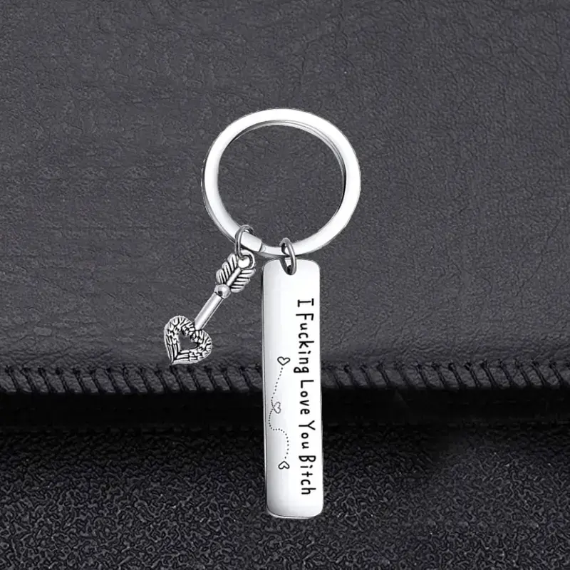 Women's Stainless Steel Personalized Stylish Friendship Keychain - Chain Ring Keychain with "I Fucking Love You" Engraving, Diameter 1", Birthday Gift for Female BFF, Friendship Keychains