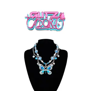 Glitzadora Gothic Butterfly Necklace Collection– Handmade Adjustable Collar Necklace with Charms, Perfect for Rave Party, Cosplay, Festival, and Daily Wear Elegant Shell Chain
