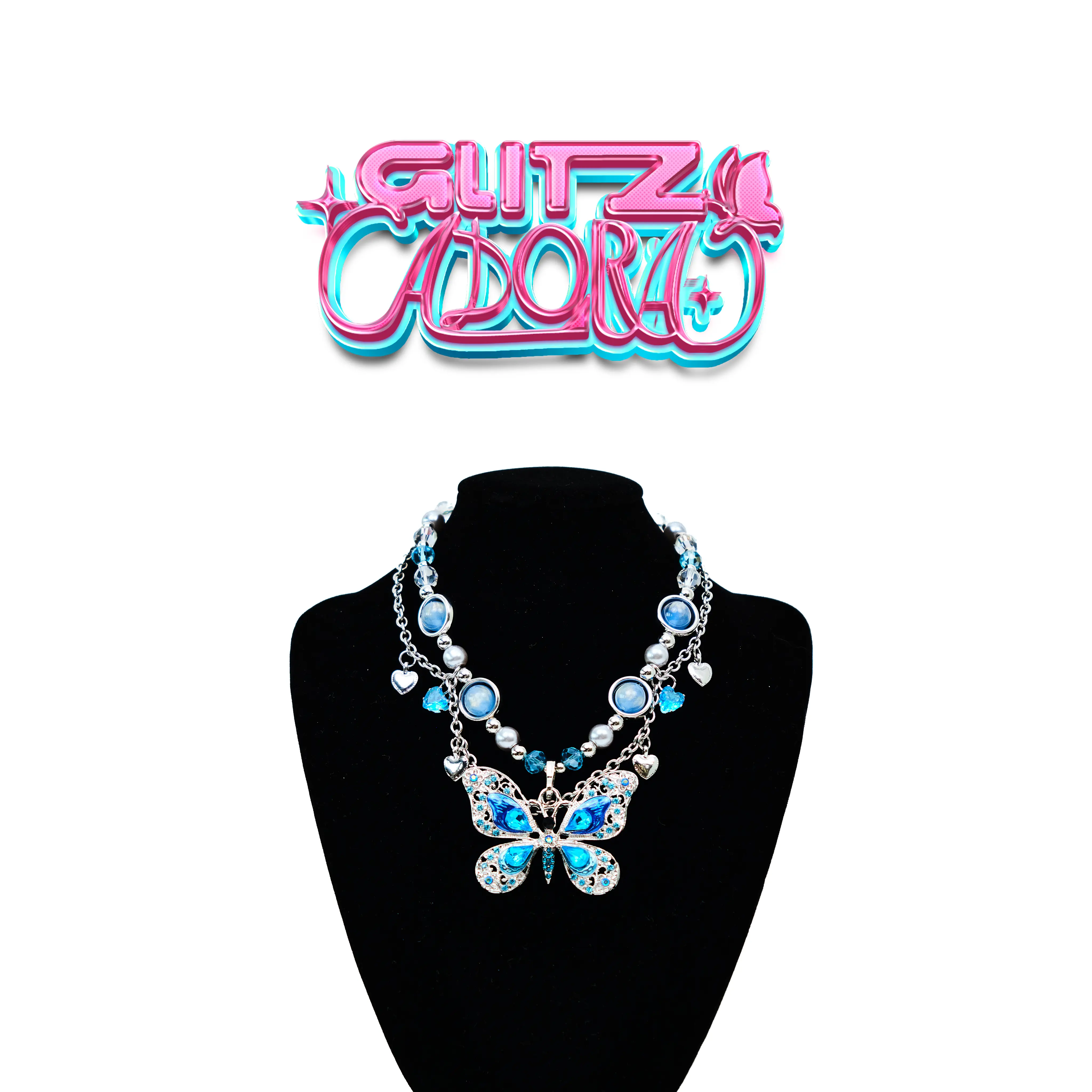 Glitzadora Gothic Butterfly Necklace Collection– Handmade Adjustable Collar Necklace with Charms, Perfect for Rave Party, Cosplay, Festival, and Daily Wear Elegant Shell Chain
