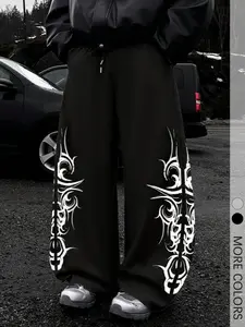 1 Pair Men's Athletic Joggers with Geometric Print, Soft Stretch Fabric for Gym Workouts and Casual Streetwear