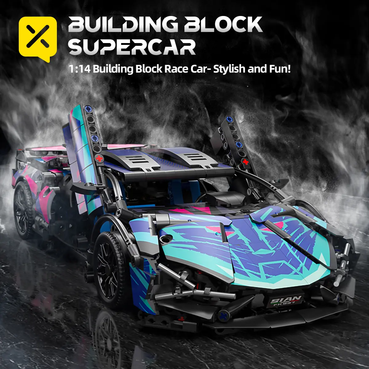 Scissor-Door Sports Car Buildable Blocks Kit, Collectible Construction Set - Openable Scissor Doors, MOC Display Build, STEM Building Block, Model Building Kits, Gift for 10-12+ Years & Adult Hobbyists, All-Season Toy